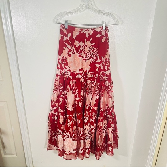 NWT Anthropologie Hutch Tiered Maxi Skirt Red Motif Floral Boho Festival - Picture 2 of 8